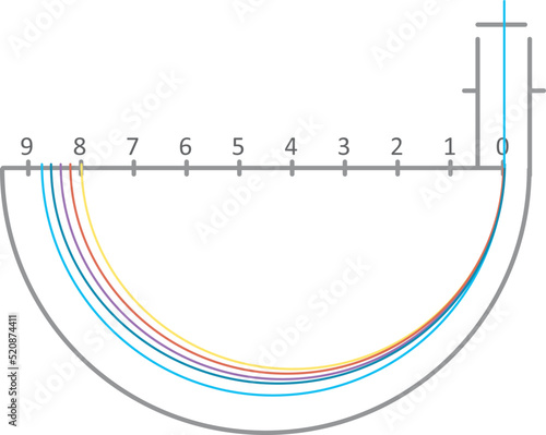 Isolated vector illustration of the trajectories of charged particles with different mass.