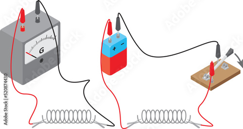 Isolated vector illustration of Michael Faraday's experiment. 3d diagram of the electromagnetic induction. photo