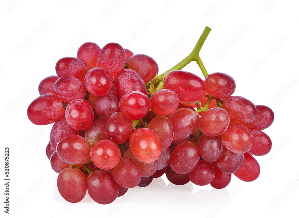Bunch of fresh red grapes isolated on white background