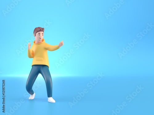 Standing Man with Fight Gesture. 3D Illustration