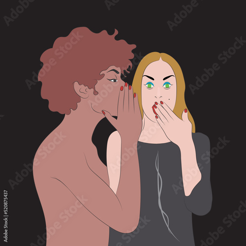 Two gossips secretly talking about the new neighborhood gossip.
