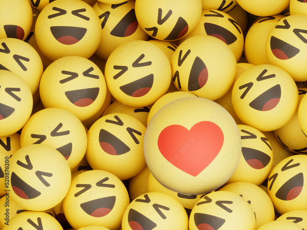Obraz premium Squint Laugh Over Heart Symbol Emoticon Balls Crypto Currency 3D Illustration Render