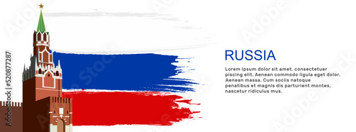 Banner template Russia Kremlin place for text. Russia Flag and Kremlin design for banner. can be both printed in a printing house and can be used on the Internet and web resources