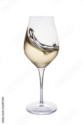 glass of white wine on white background
