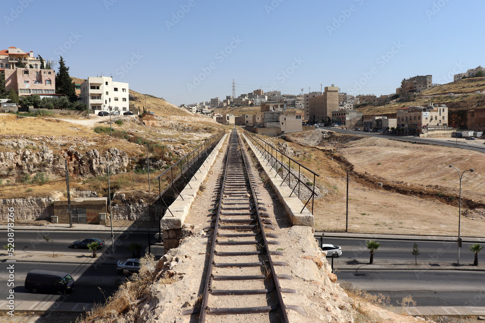 Amman, Jordan - June 18, 2022 : Turkish Ottoman railway in jordan