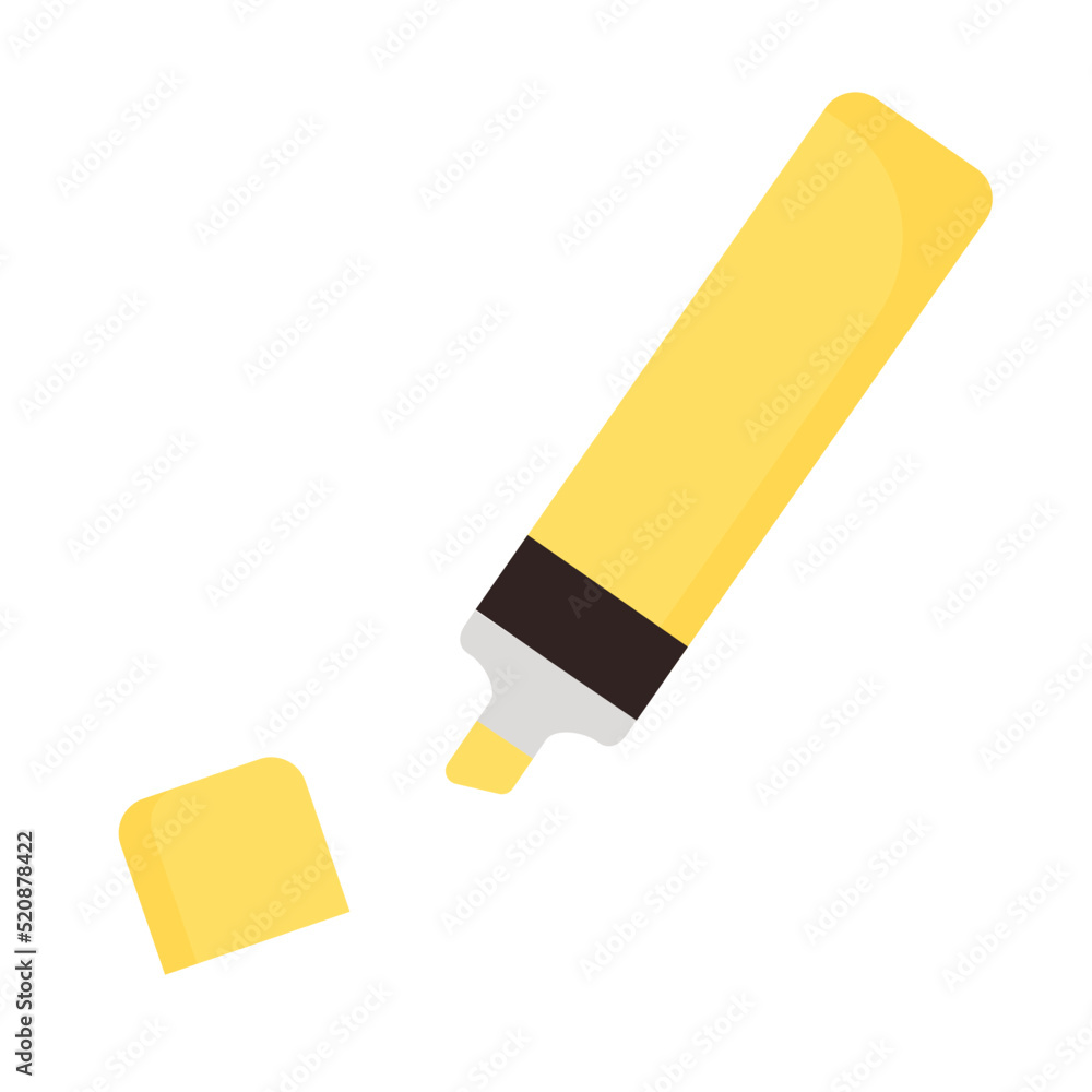 Highlighter on white background. School supplies. Flat design. Highlighter on white background. School supplies. Flat design.