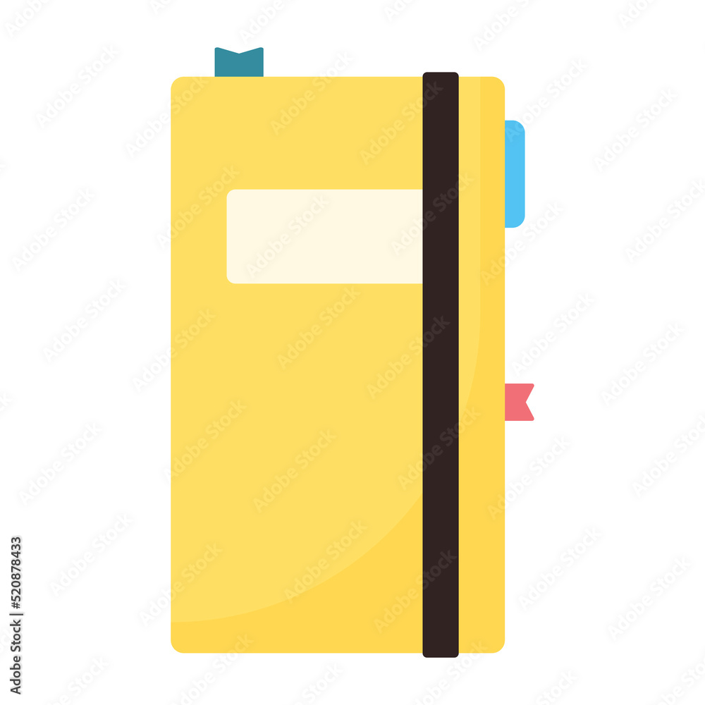 Yellow planner on white background. School supplies. Flat design. Yellow planner on white background. School supplies. Flat design.