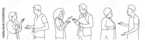 Set of multiethnic people talking or speaking.