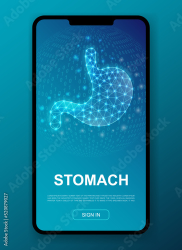 Stomach 3d polygonal symbol for UI, UX design template. Low poly Digestive system illustration for mobile app design. Organ illustration concept.