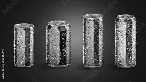 Blank black small and big soda can mockup, looped rotation