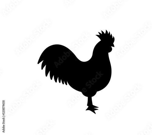 Rooster black silhouette. Rooster symbol. Cock bird silhouette. Farm bird icon isolated on white background.