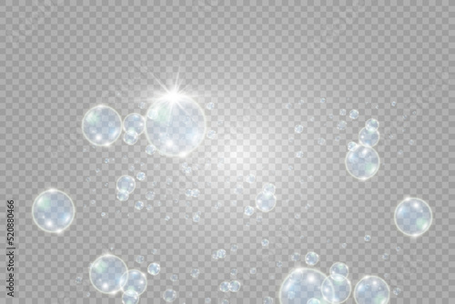 White beautiful bubbles on a transparent background vector illustration. Bubble.