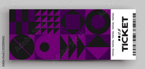 Ticket vector template layout with abstract pattern design graphics made with simple shapes and forms.  Useful for creating invitations, banners, posters, flyers, prints, labels, tickets.