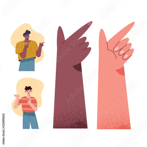 four persons finger point icons