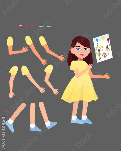 The girl in yellow dress holdig picture