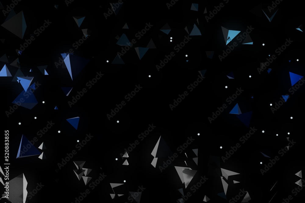 abstract background. polygonal background consisting of geometric shapes scattered over a black background illuminated by blue neon light. 3d illustration. 3d render abstract background. polygonal background consisting of geometric shapes scattered over a black background illuminated by blue neon light. 3d illustration. 3d render