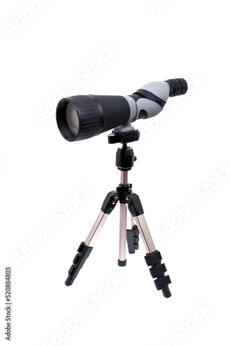 Modern spyglass. Long-range observation device. Monocular isolate on a white back.