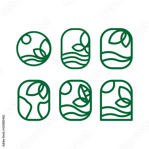 Nature leaves Sun River Water Line Shapes Logo Creative Vector