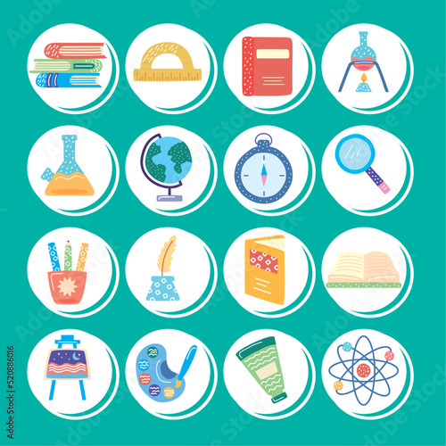 fourteen school subject icons