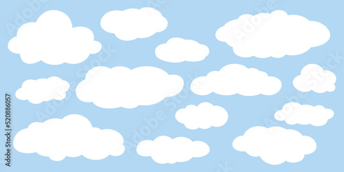 Chmury w stylu komiksowym. Zestaw białych chmurek izolowanych na białym tle. Ilustracja wektorowa.