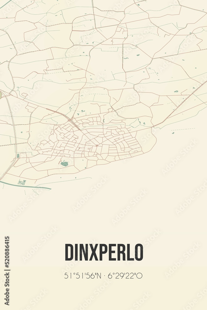 Retro Dutch city map of Dinxperlo located in Gelderland. Vintage street map.