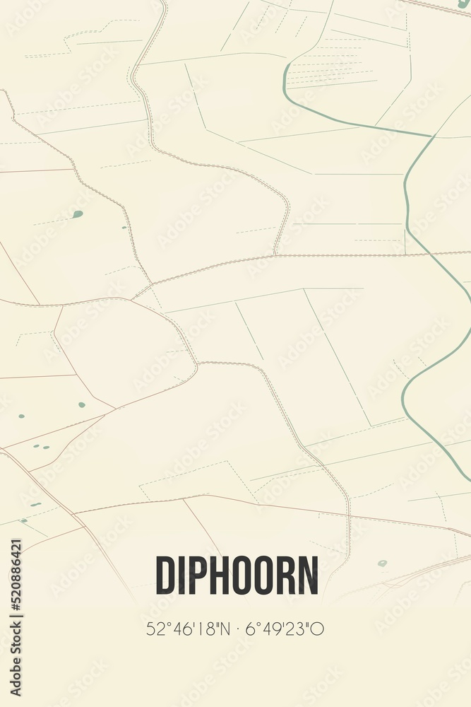 Retro Dutch city map of Diphoorn located in Drenthe. Vintage street map.