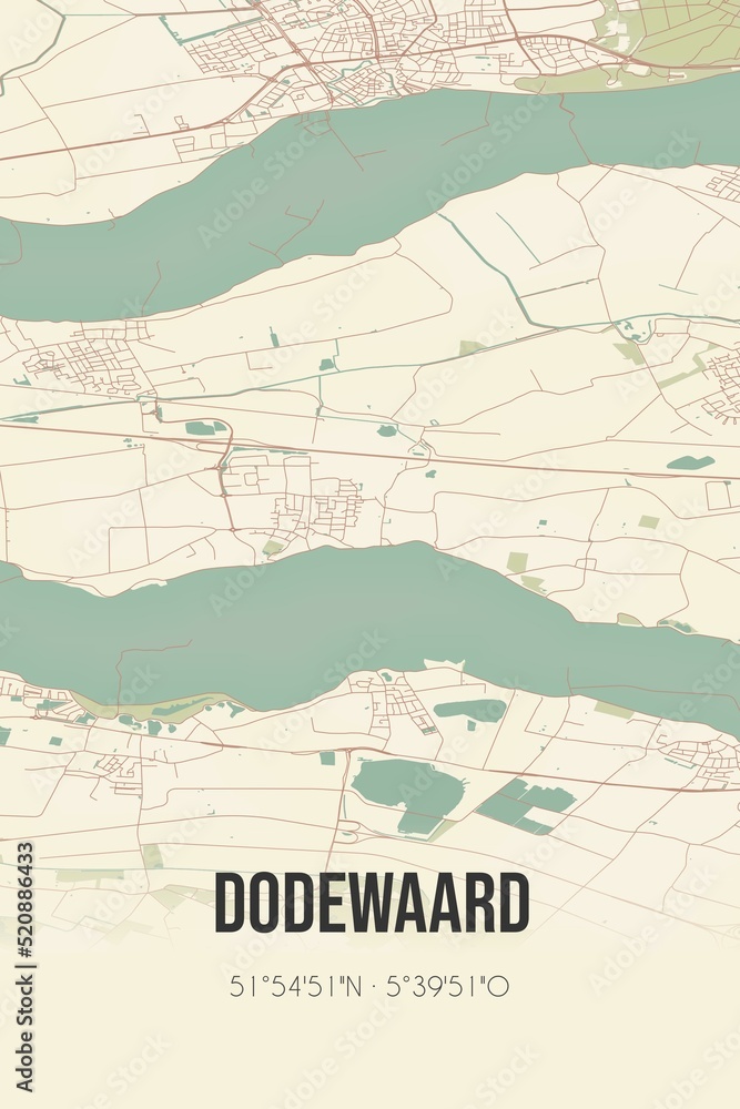 Obraz premium Retro Dutch city map of Dodewaard located in Gelderland. Vintage street map.