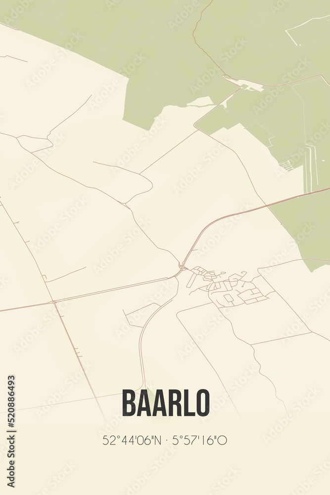 Obraz premium Retro Dutch city map of Baarlo located in Overijssel. Vintage street map.