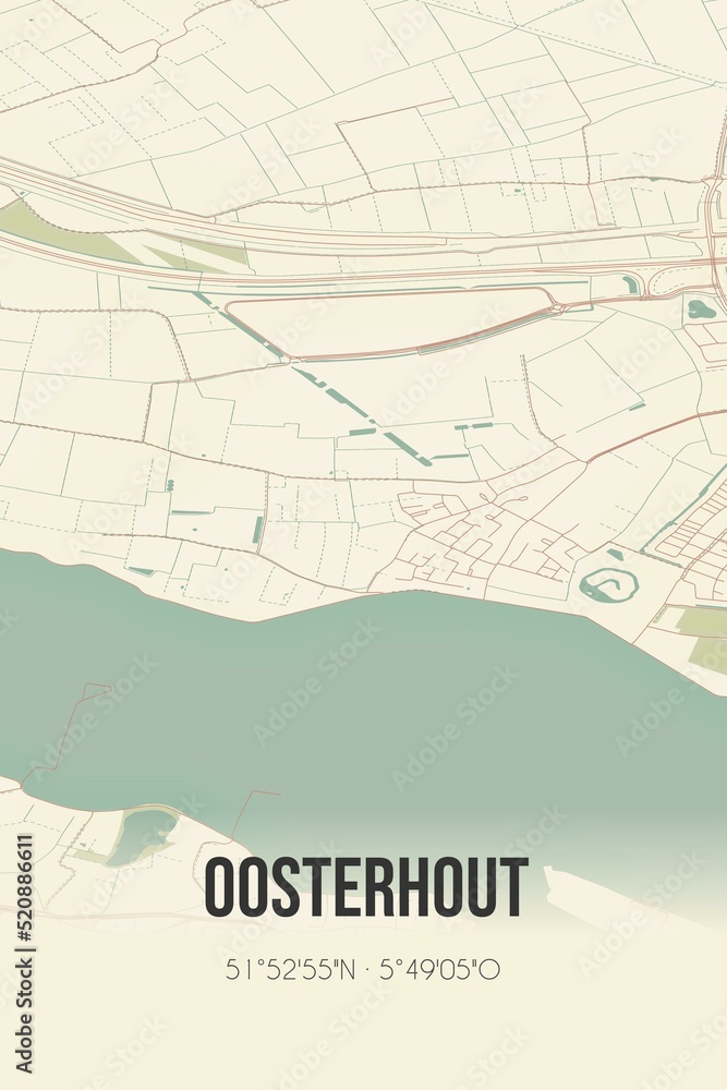 Obraz premium Retro Dutch city map of Oosterhout located in Gelderland. Vintage street map.