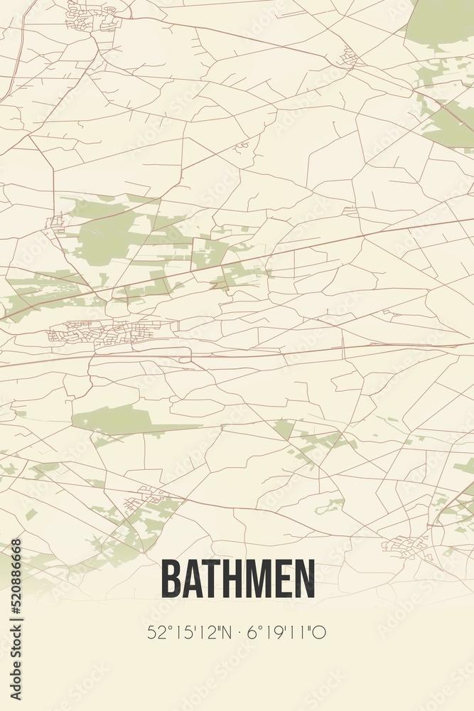 Obraz premium Retro Dutch city map of Bathmen located in Overijssel. Vintage street map.