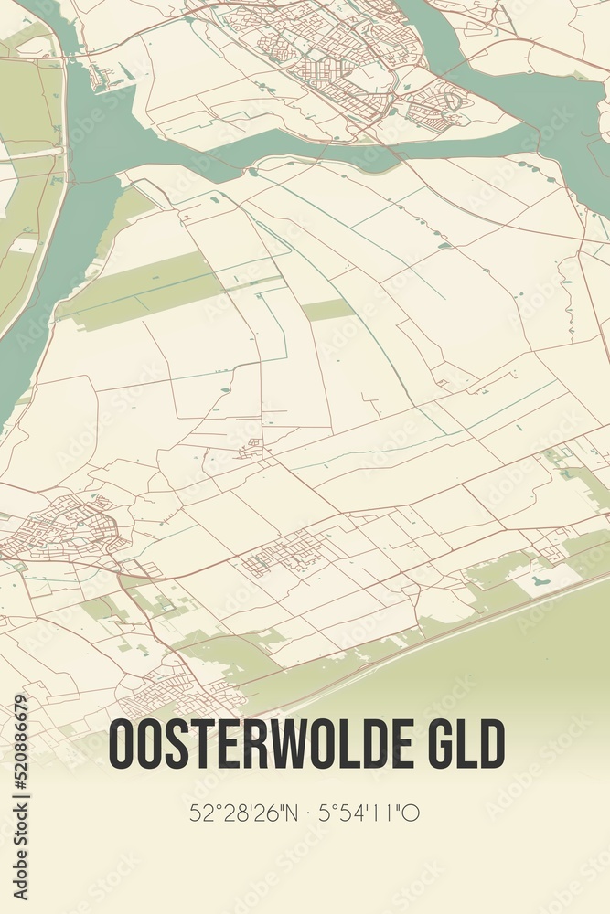Obraz premium Retro Dutch city map of Oosterwolde Gld located in Gelderland. Vintage street map.