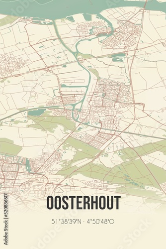 Retro Dutch city map of Oosterhout located in Noord-Brabant. Vintage street map.