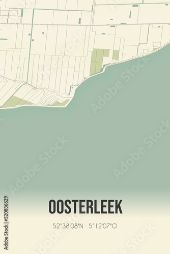 Retro Dutch city map of Oosterleek located in Noord-Holland. Vintage street map. photo