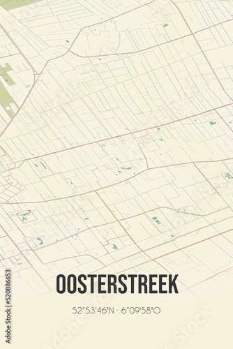 Retro Dutch city map of Oosterstreek located in Fryslan. Vintage street map.