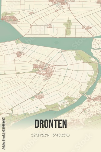 Retro Dutch city map of Dronten located in Flevoland. Vintage street map. photo