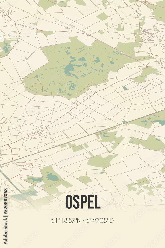 Retro Dutch city map of Ospel located in Limburg. Vintage street map.