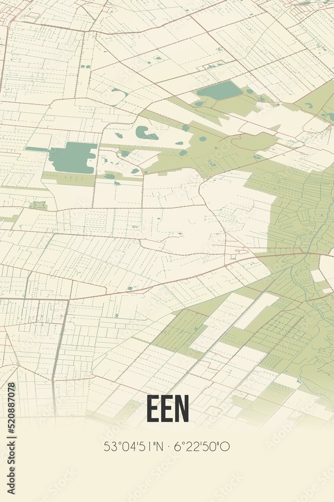 Retro Dutch city map of Een located in Drenthe. Vintage street map.