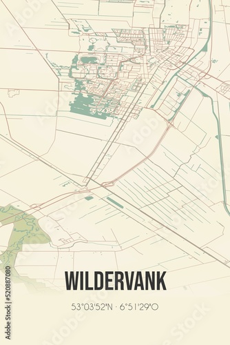 Retro Dutch city map of Wildervank located in Groningen. Vintage street map. photo