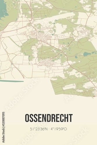 Retro Dutch city map of Ossendrecht located in Noord-Brabant. Vintage street map.