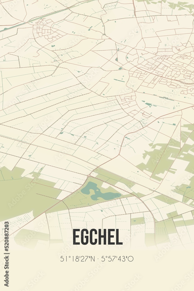 Retro Dutch city map of Egchel located in Limburg. Vintage street map.