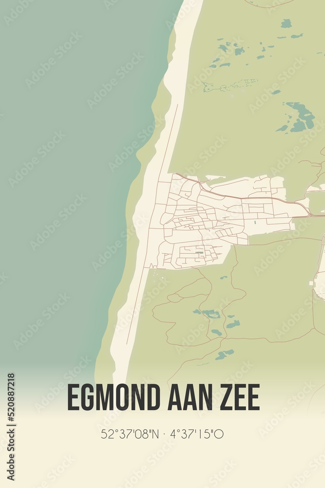 Retro Dutch city map of Egmond aan Zee located in NoordHolland