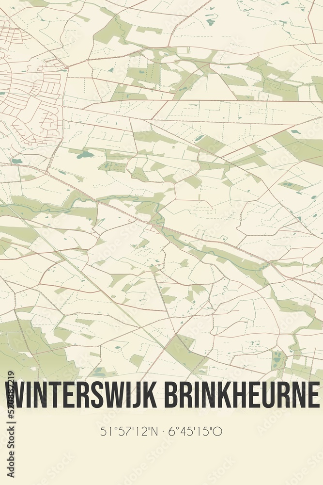 Retro Dutch city map of Winterswijk Brinkheurne located in Gelderland. Vintage street map.