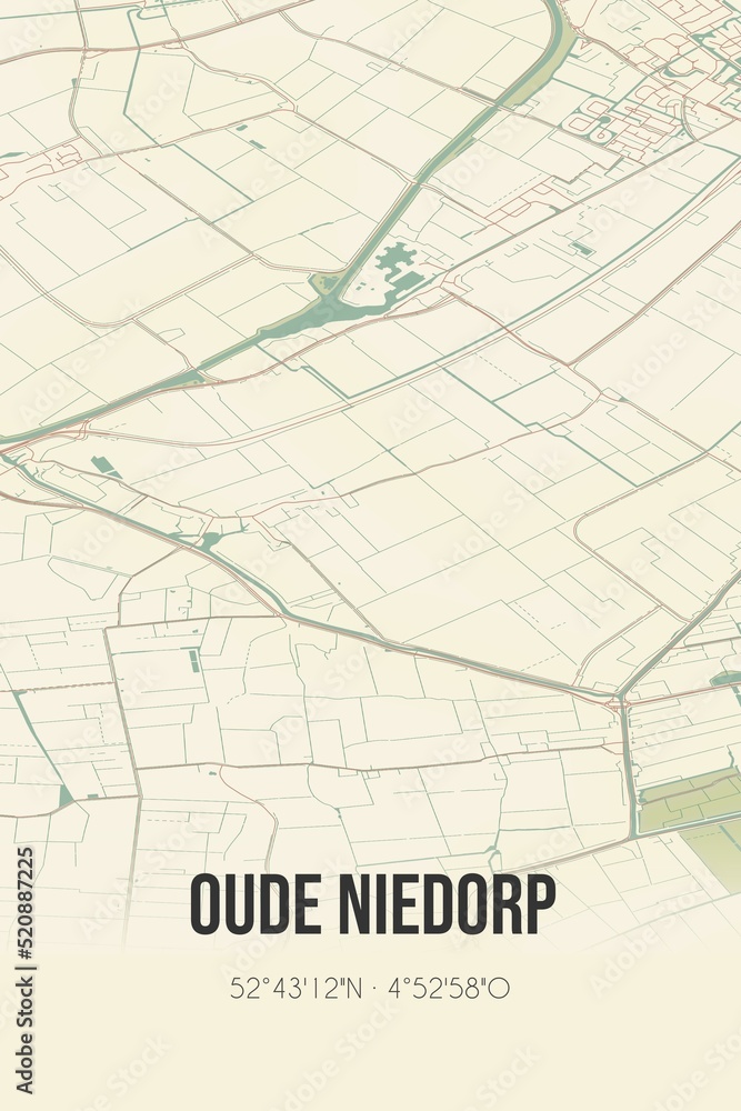 Retro Dutch city map of Oude Niedorp located in Noord-Holland. Vintage street map.