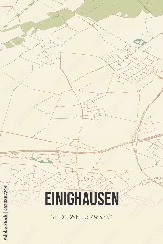 Retro Dutch city map of Einighausen located in Limburg. Vintage street map. Retro Dutch city map of Einighausen located in Limburg. Vintage street map.
