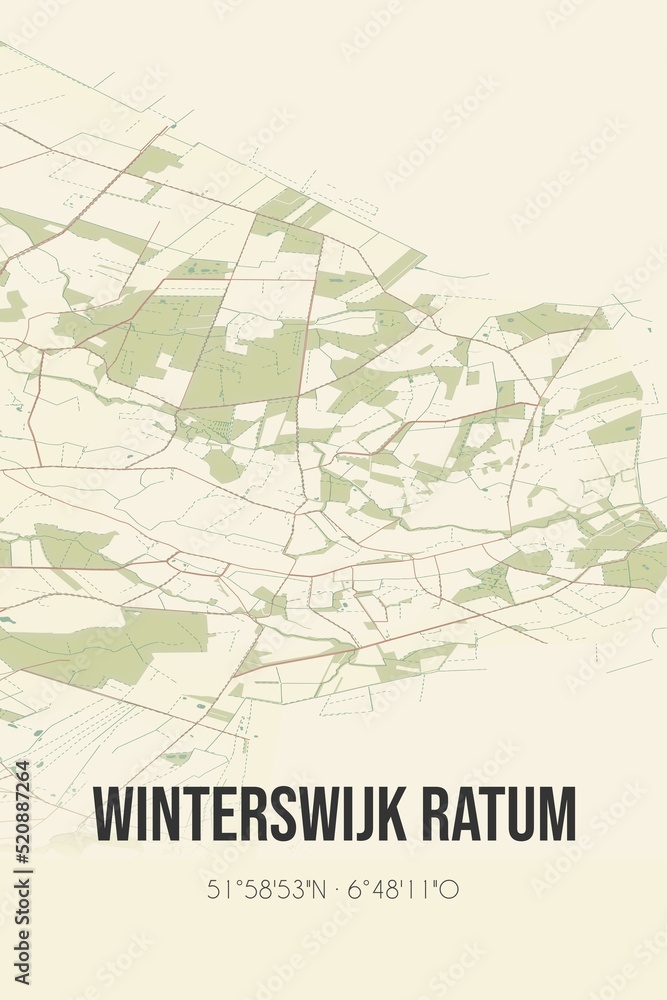 Retro Dutch city map of Winterswijk Ratum located in Gelderland. Vintage street map.