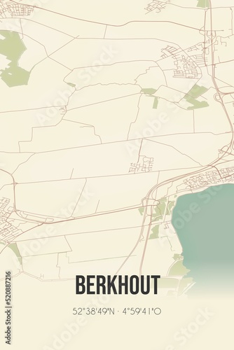 Retro Dutch city map of Berkhout located in Noord-Holland. Vintage street map.