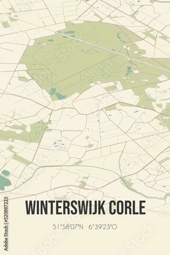 Retro Dutch city map of Winterswijk Corle located in Gelderland. Vintage street map.