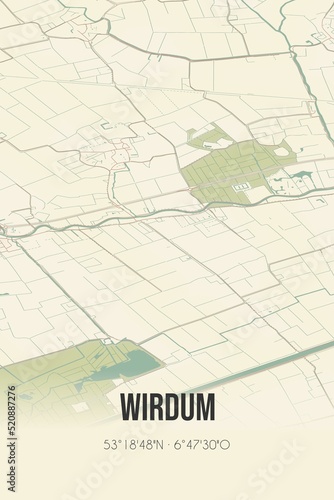 Retro Dutch city map of Wirdum located in Groningen. Vintage street map.