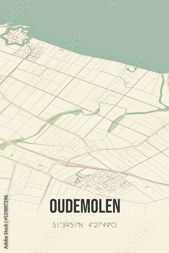 Retro Dutch city map of Oudemolen located in Noord-Brabant. Vintage street map. photo