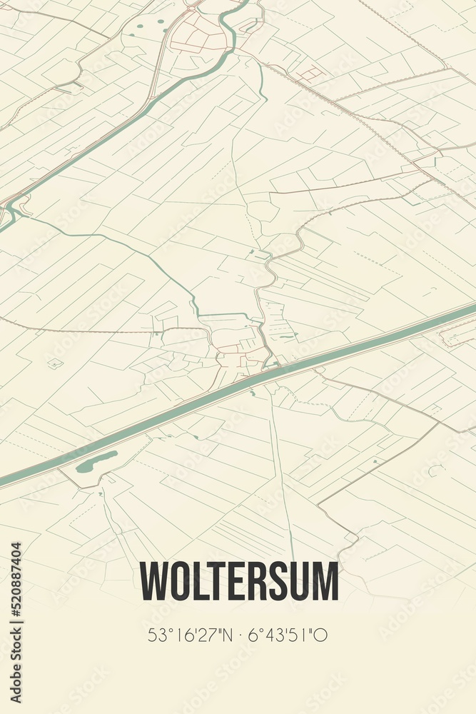 Retro Dutch city map of Woltersum located in Groningen. Vintage street map.